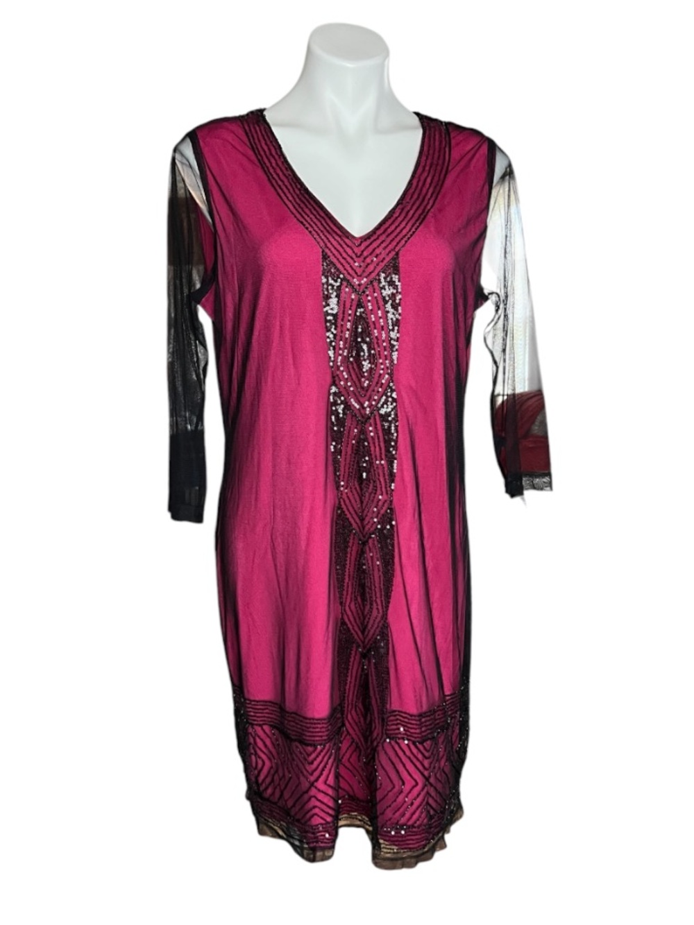 Timeless by Naaem Khan black Sheer Overlay Hot Pink Satin Dress Sz 10 Whimsigoth